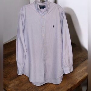 Ralph Lauren Men's Blake Lavender and white striped button down shirt. Size 16.5